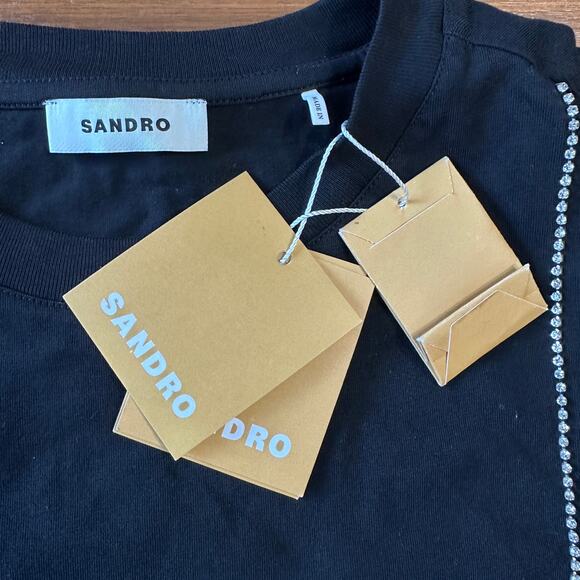 Sandro Diamond Cropped Black T-shirt, Short Sleeves, size 1 small - Picture 8 of 12
